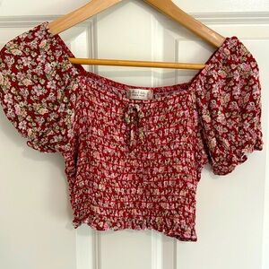 Red flower led crop top